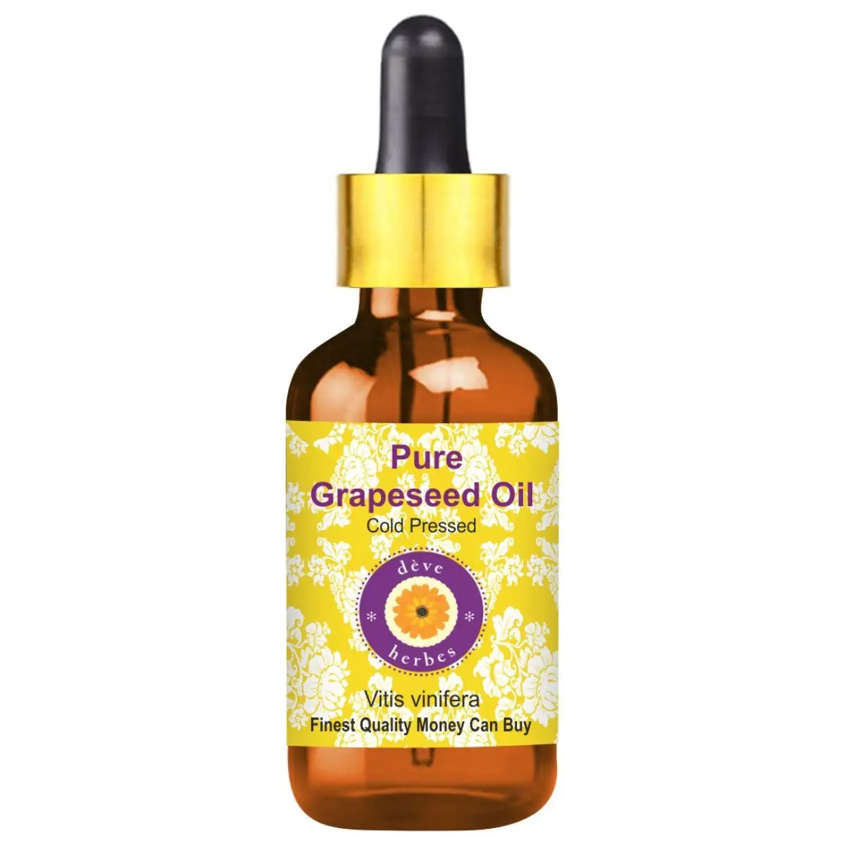 Deve Herbes Pure Grapeseed Oil (Vitis vinifera) with Glass Dropper Natural Therapeutic Grade Cold Pressed 10ml