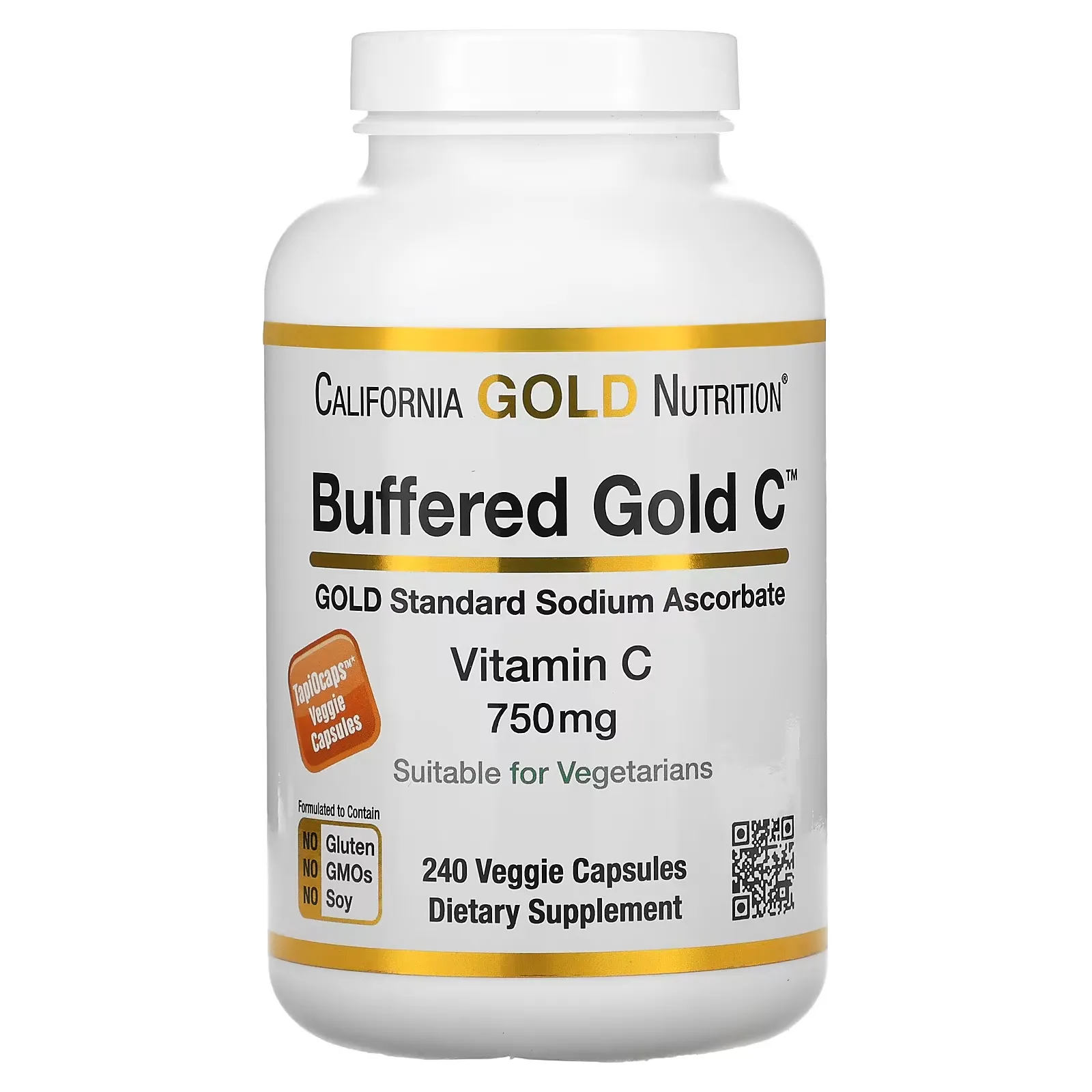 Buffered Gold C, GOLD Standard Sodium Ascorbate (Vitamin C), 750 mg, 240 Veggie Capsules