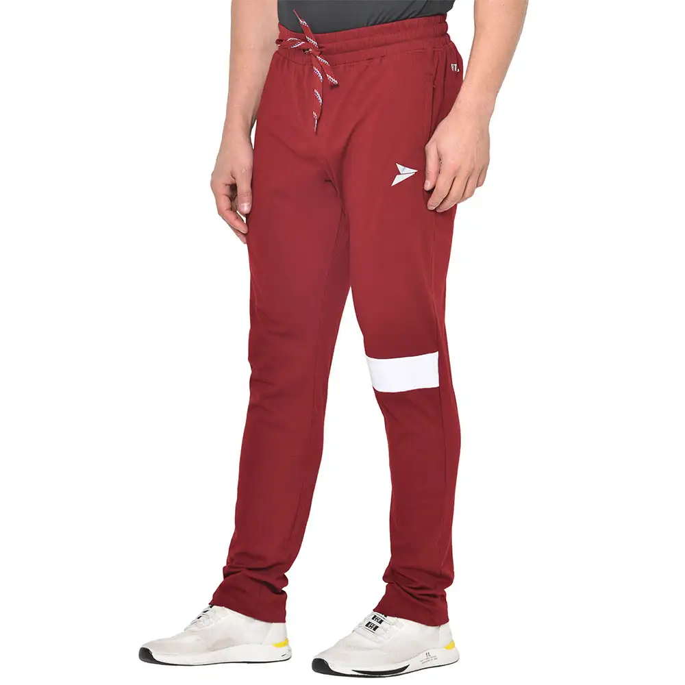 Fitinc White Striped Cotton Trackpant with Both Side Zipper,  Wine  Small