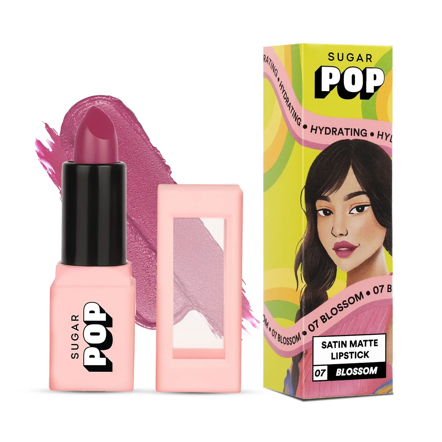 SUGAR POP Satin Matte Lipstick - 07 Blossom (Light Pink) - 3 gm - Infused with Vitamin E, Shea Butter & Jojoba Oil l Full Coverage, Ultra Pigmented, Hydrating, Weightless Formula l Lipstick for Women