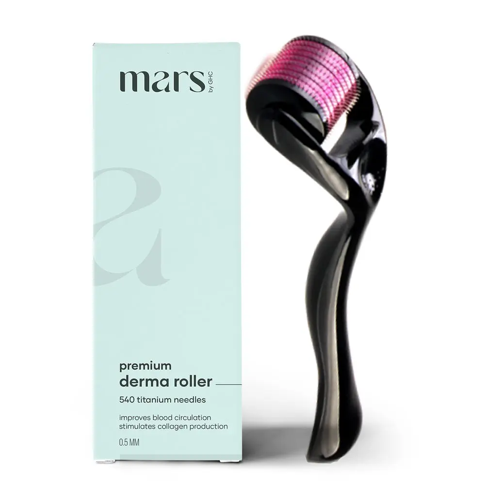 mars by GHC Derma Roller with 540 Cross-Lined Titanium Needles For Faster Hair & Beard Growth & Controls Hair Thinning