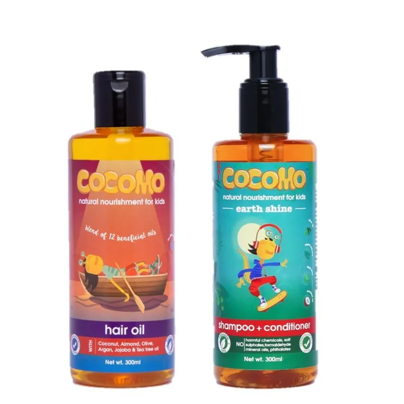 Cocomo Natural Kids Hair Care Combo - 12 In 1 Hair Oil + Earth Shine Shampoo