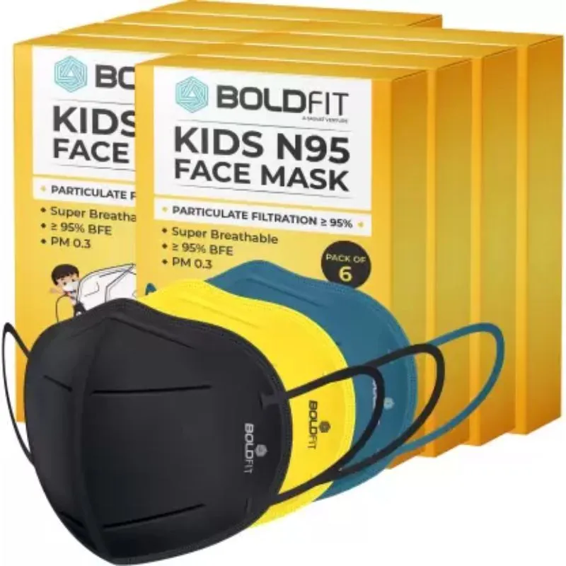 Boldfit N95 Mask For Kids For Boys & Girls - Pack Of 48 (Black,blue,yellow)