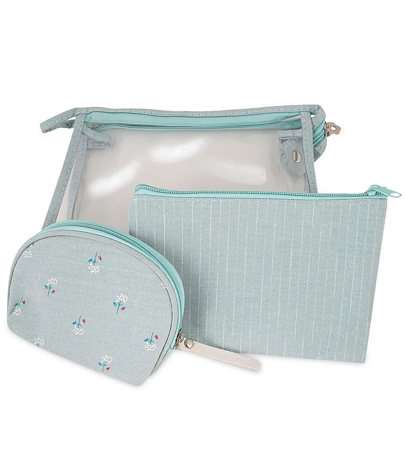 Visual Echoes Multi-Purpose Travel Cosmetic/ Toiletry/Organiser Zipper Pouch (Set Of 3)(Sea Green)