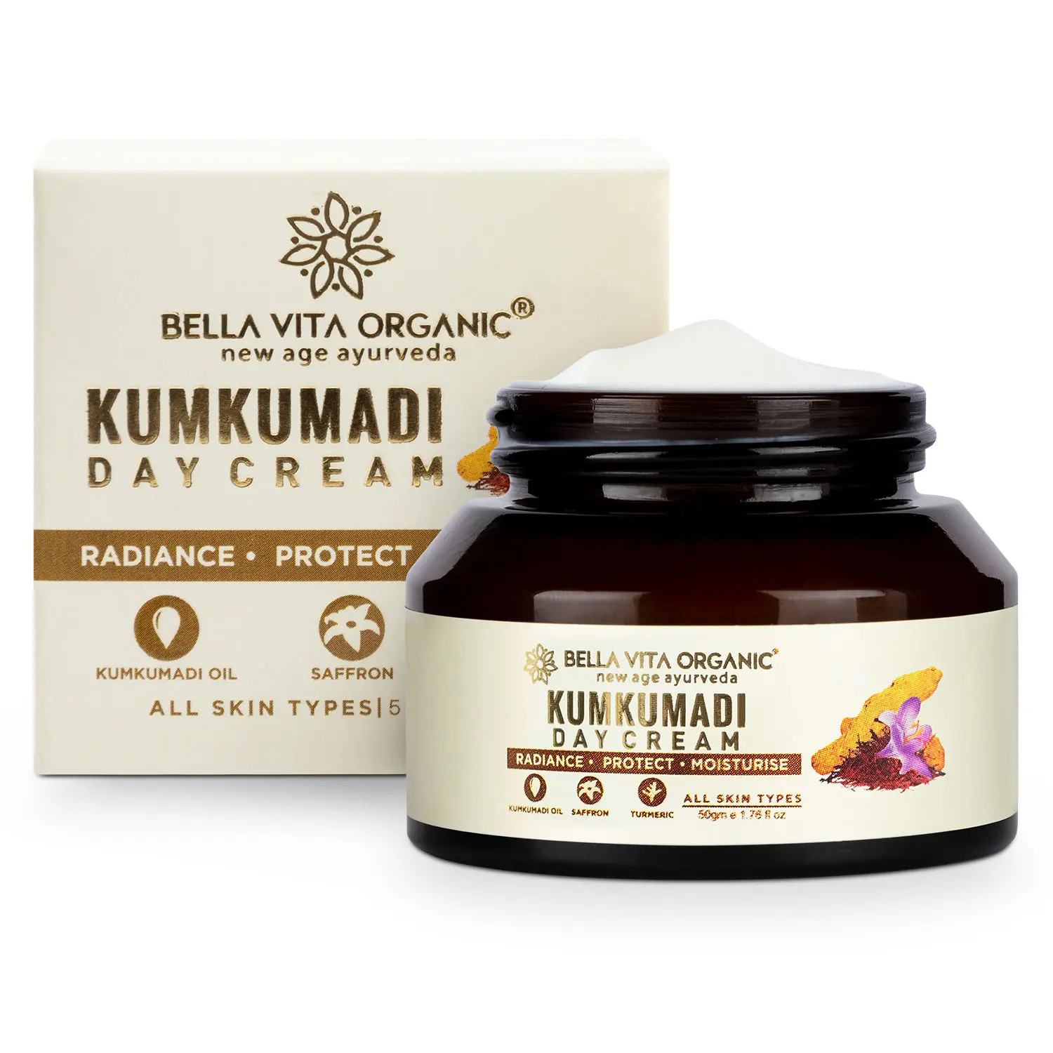 Bella Vita Organic Kumkumadi Day Cream with Turmeric, Kumkumadi Oil and Saffron 50 gm