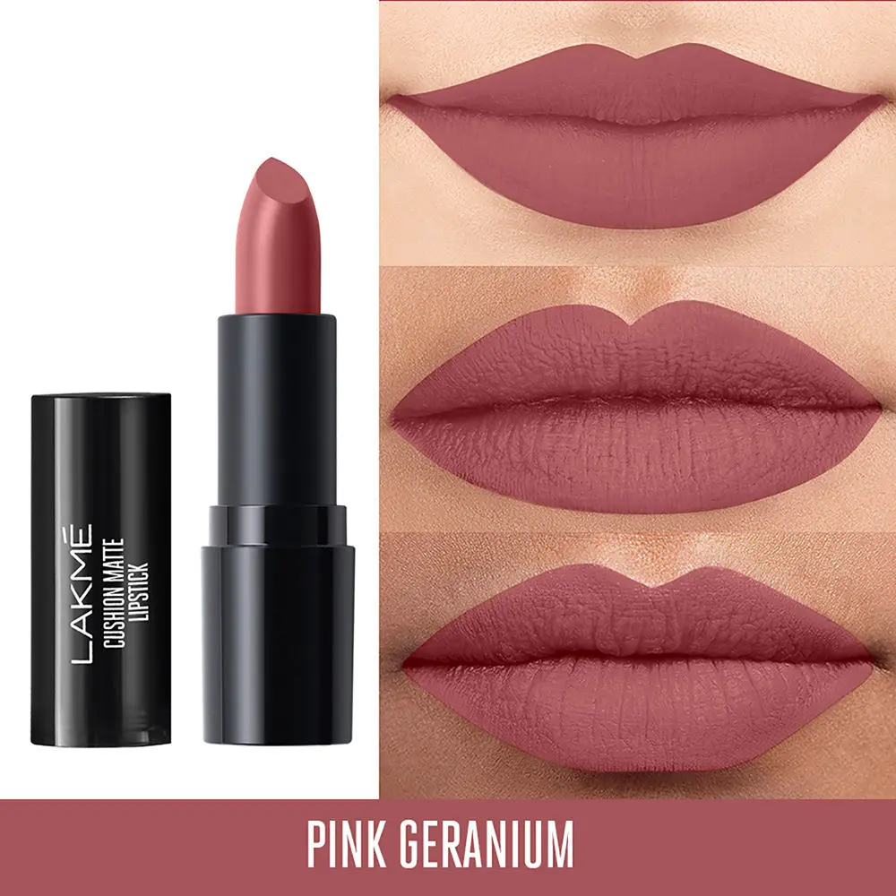 Lakme Cushion Matte Lipstick, Pink Geranium, 4.5g