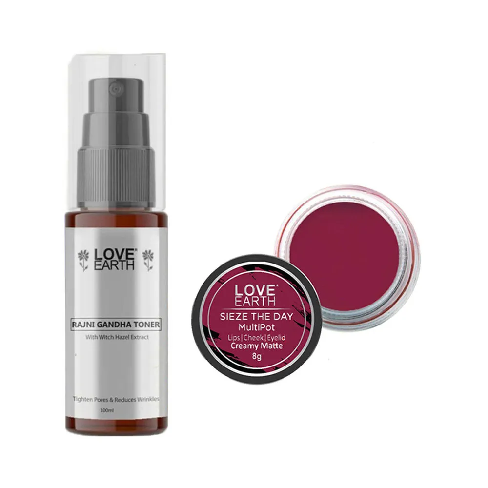 Love Earth Lip Tint & Cheek Tint Sieze The Day + Rajni Gandha Toner