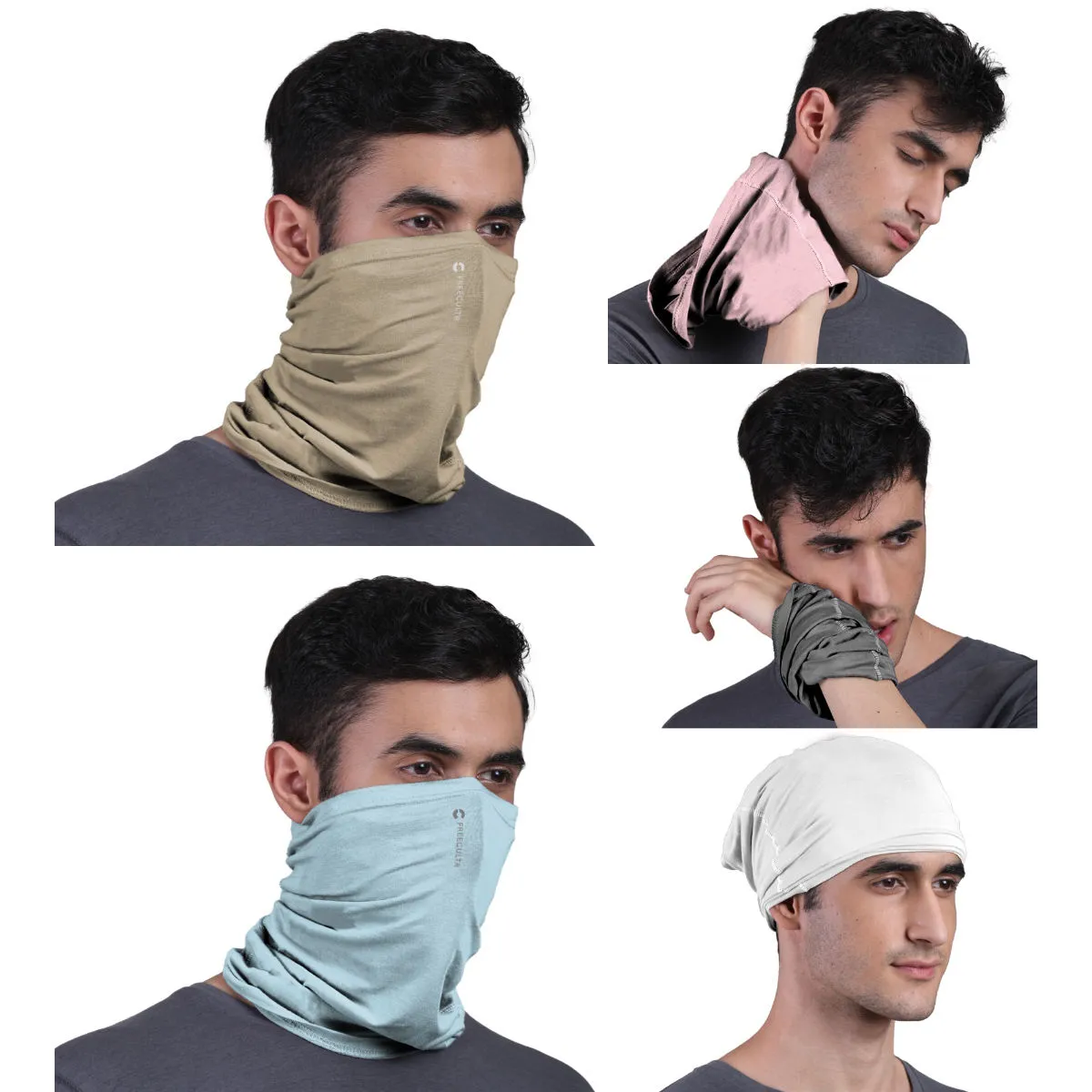 FREECULTR Unisex Plain Bamboo Bandana Anti Microbial Multipurpose Cloth Face Mask (pack Of 5)