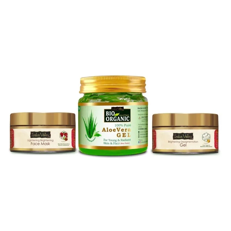 Indus Valley Face Care Combo Of Aloe Vera Gel, Depigmentation Gel & Skin Brightening Face Mask