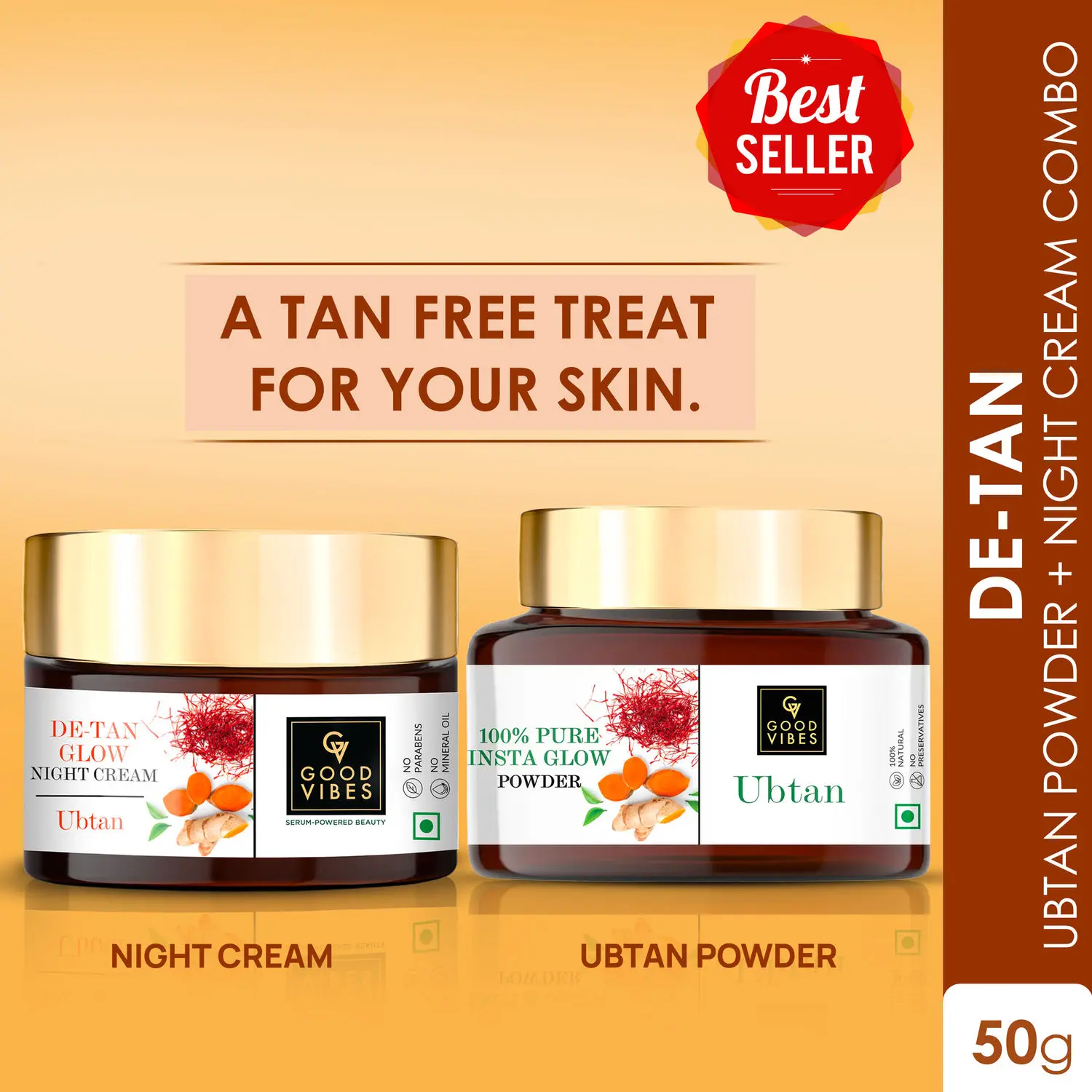 Good Vibes Ubtan Insta Glow Powder + Ubtan Night Cream Duo : A Tan Free Treat for you Skin. (150g/ 50g).