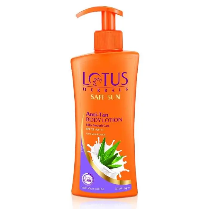 Lotus Herbals Safe Sun Anti-Tan Bodylotion - Silky Smooth Care | SPF 25 | PA+++ | With Aloe Vera Extracts | 250ml