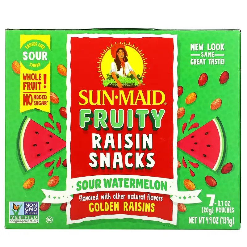 Fruity Raisin Snacks, Sour Watermelon, 7 Pouches, 0.7 oz (20 g) Each