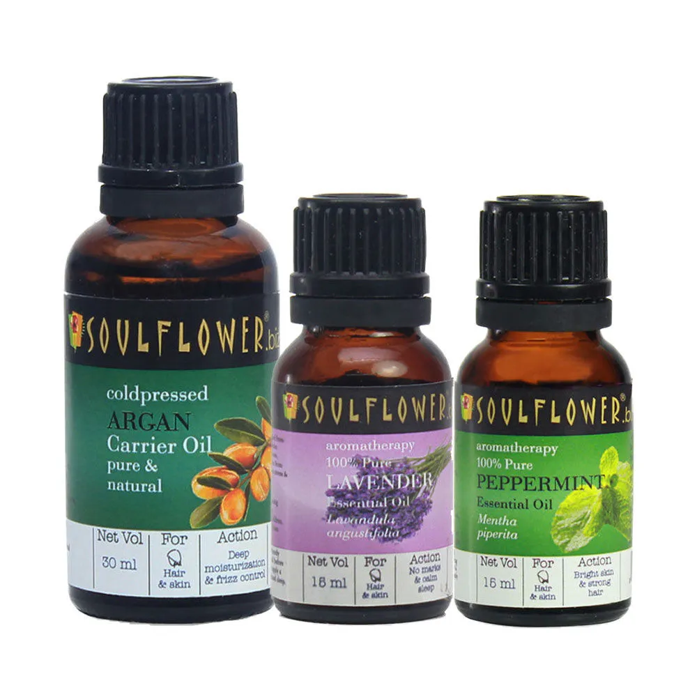 Soulflower Argan Carrier Oil Lavender & Peppermint Essential Oil Combo