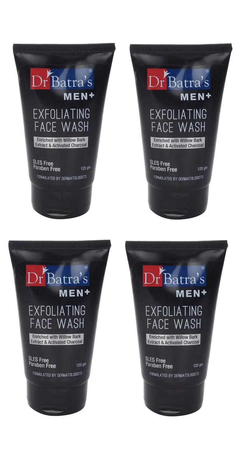 Dr Batra's Men+ Exfoliating Face Wash - 125 g (Pack of 4 for Men and Women)