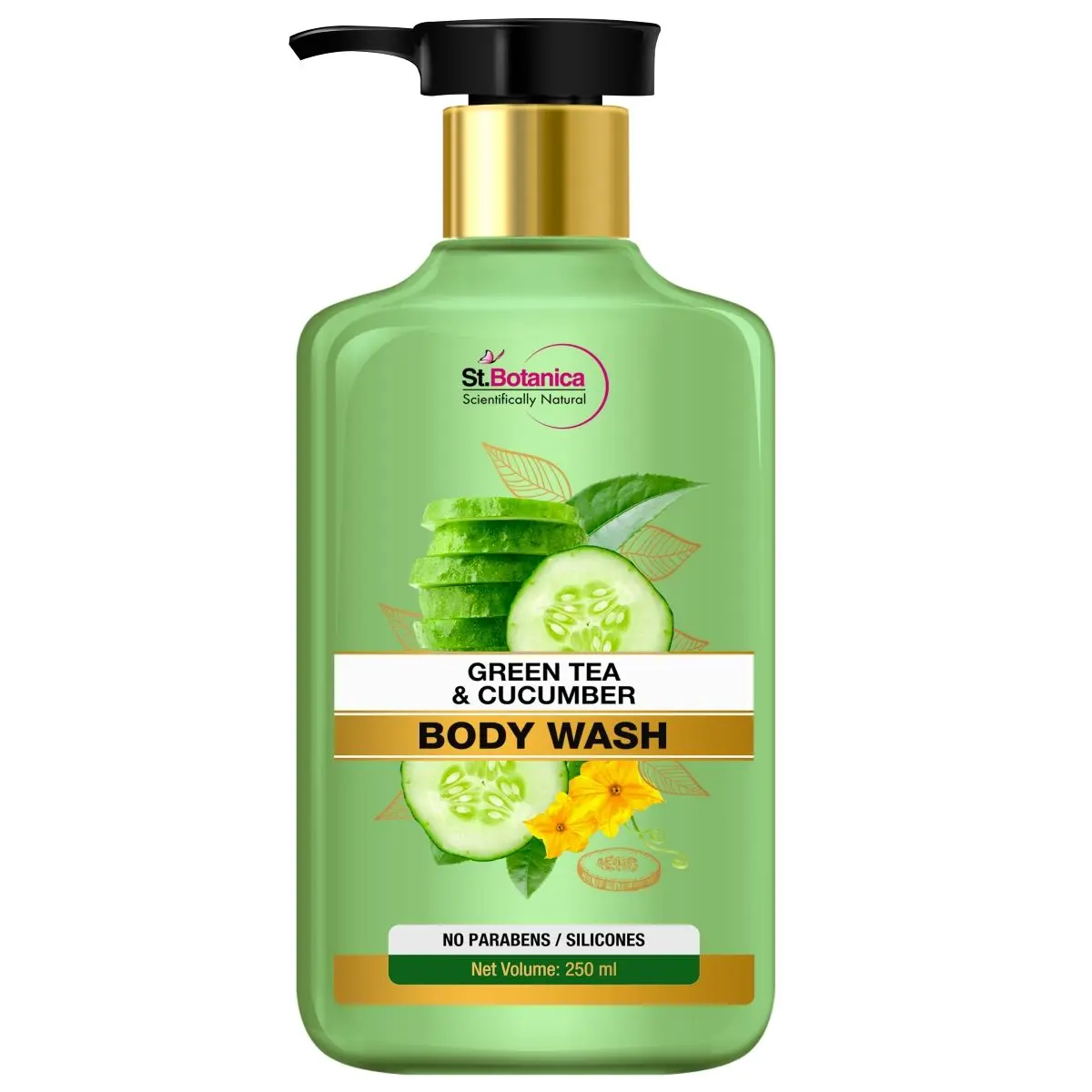 StBotanica Green Tea & Cucumber Body Wash 250ml - No SLS / Sulphate, Parabens