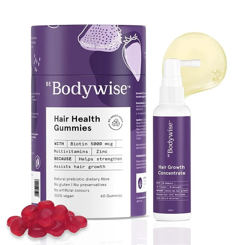 Be Bodywise Hair Growth Pack (5000 Mcg Biotin Gummies & 3% Redensyl Hair Growth Serum) - 60 Day Pack