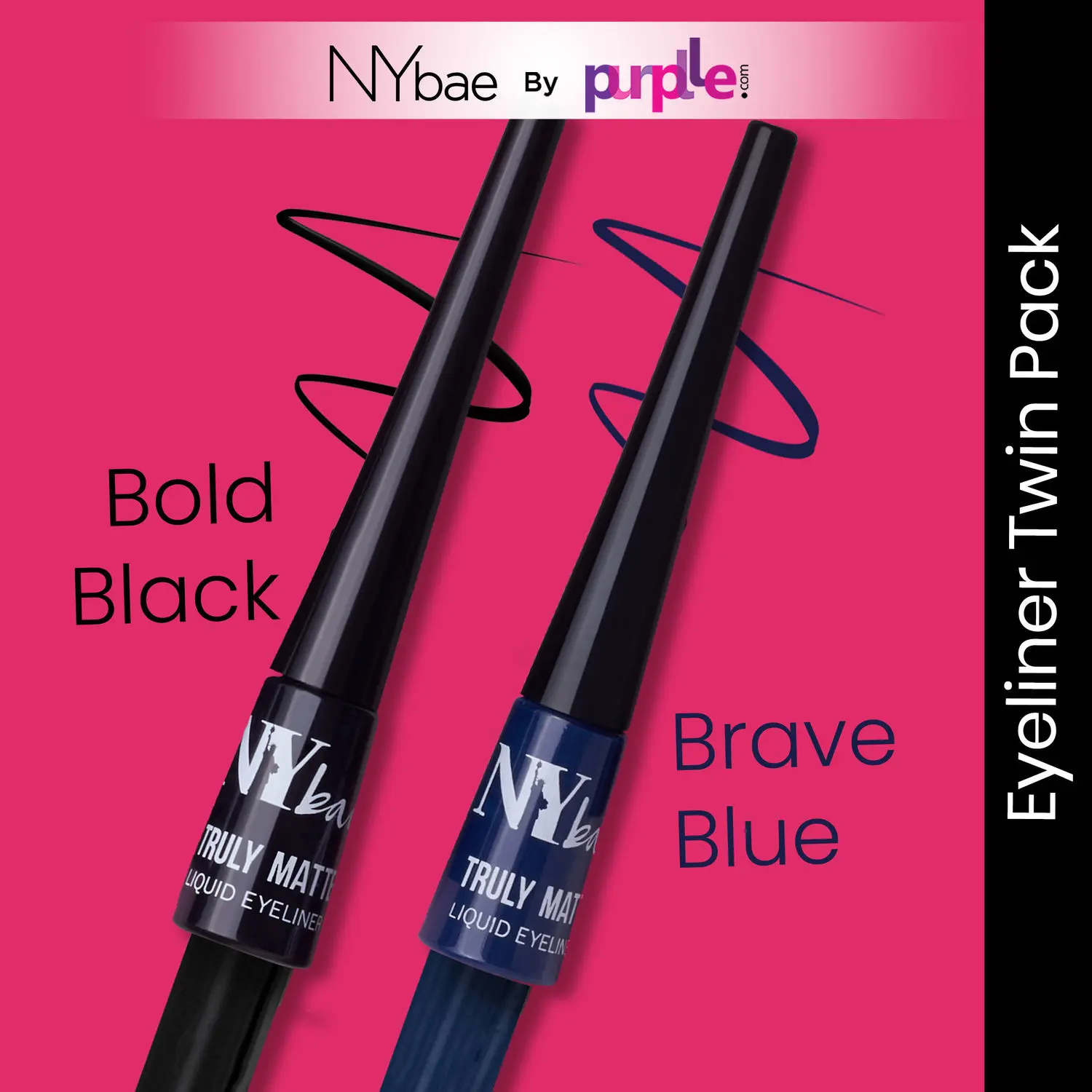 NY Bae Truly Matte Liquid Eyeliner | Twin Pack | Brave Blue and Bold Black Eyeliners | Waterproof | Long Lasting | (4.5 ml each)