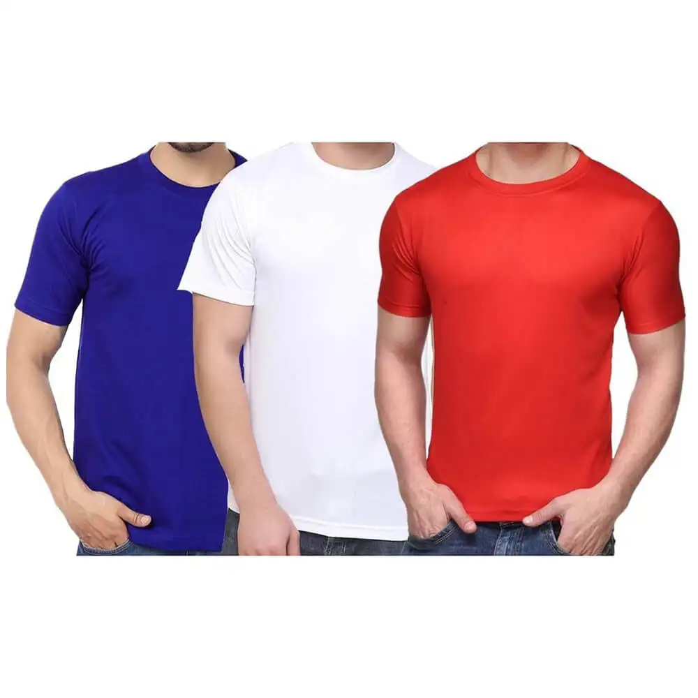 Gym Brute 3 T-Shirt Combo,  Navy Blue White and Red  Medium