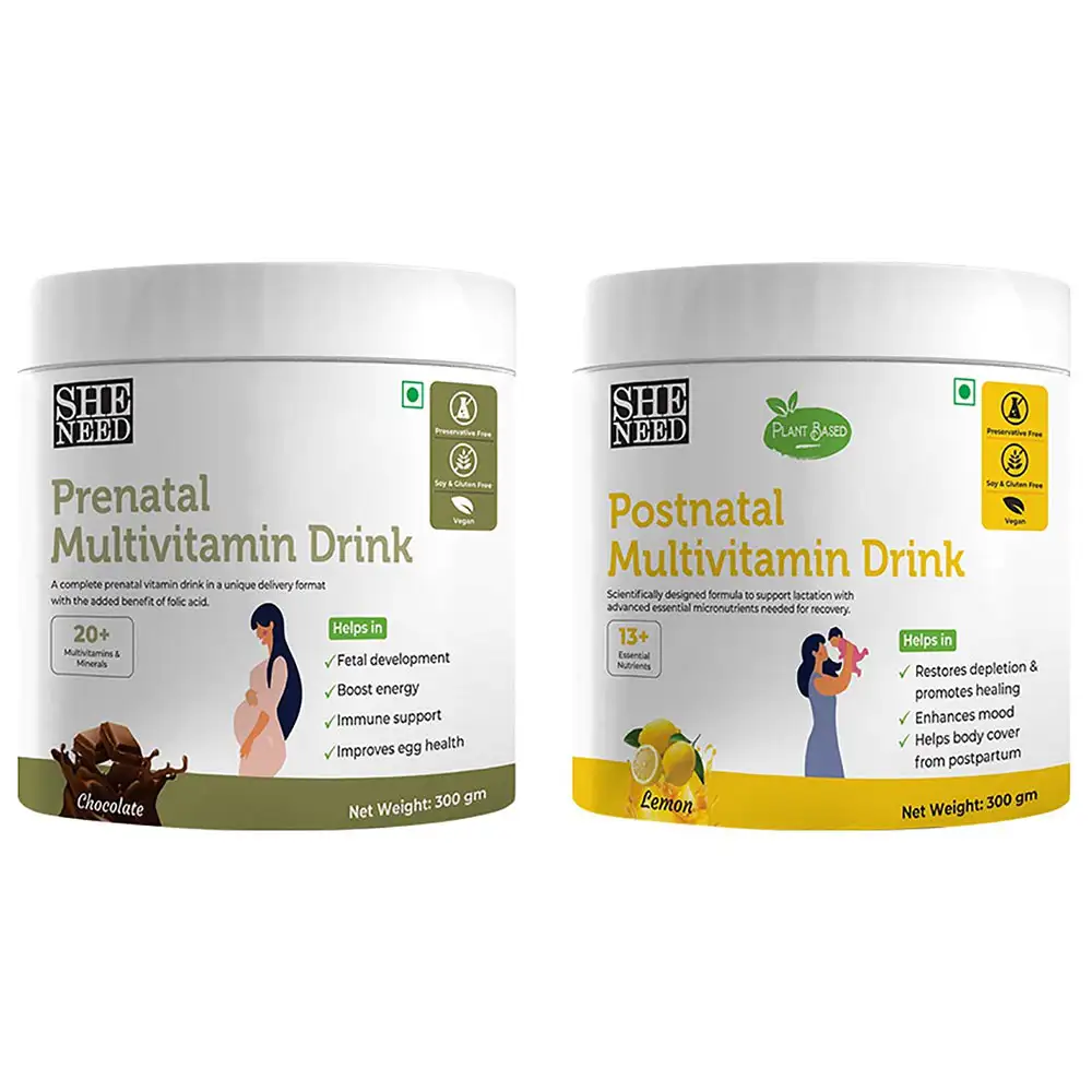 SheNeed Prenatal Multivitamin Drink,  300 g  Chocolate & Lemon Combo