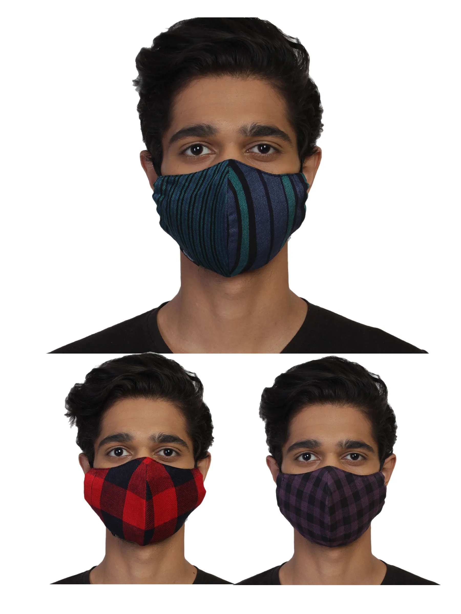 Anekaant Pack Of 3 Multicolor 3-Ply Reusable Woven Viscose Fabric Fashion Mask