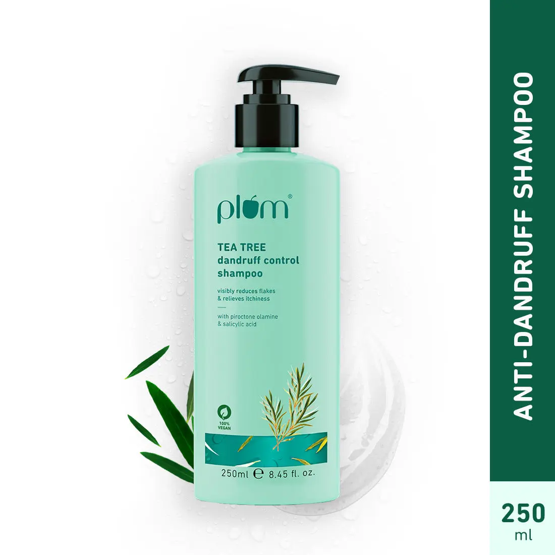 Plum Tea Tree Dandruff Control Shampoo I With Tea tree oil, propanediol caprylate & willow bark extracts I Controls dandruff, visibly reduces flakiness and relives itchiness I 250 ml| For All hair Types – Dandruff Control