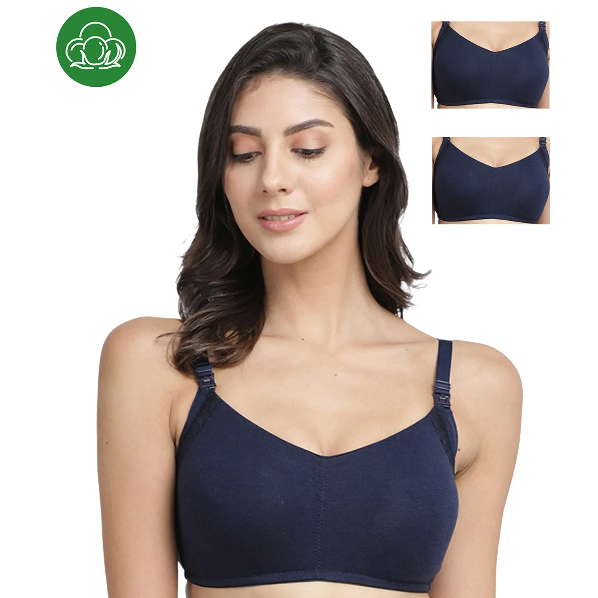 Inner Sense Organic Antimicrobial Soft Feeding Bra with Removable Pads Pack of 3 - Blue (36C)