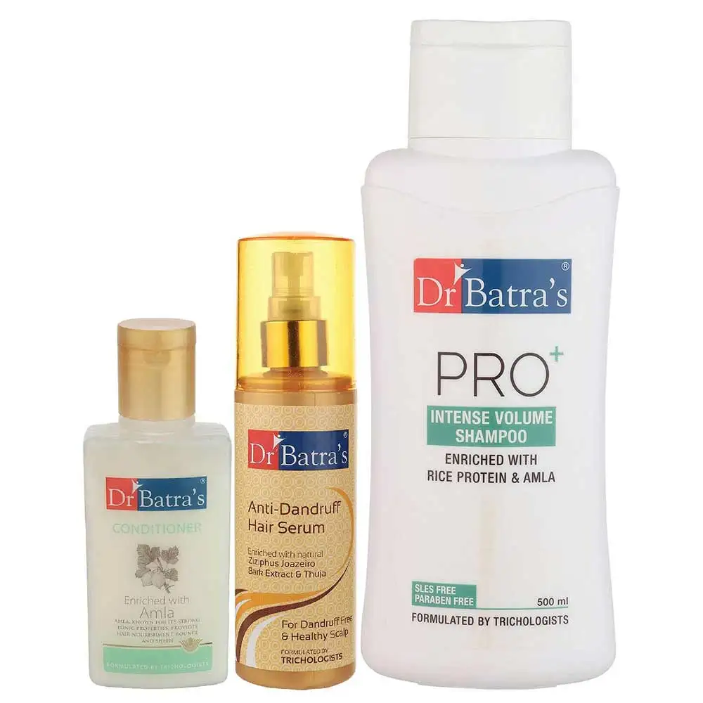 Dr Batra's Anti Dandruff Hair Serum, Conditioner - 100 ml & Pro+ Intense Volume Shampoo - 500 ml Combo,  3 Piece(s)/Pack  Hair Care