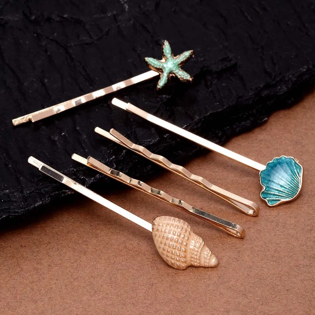 Ferosh Teal Shell Hairpins - Set Of 5