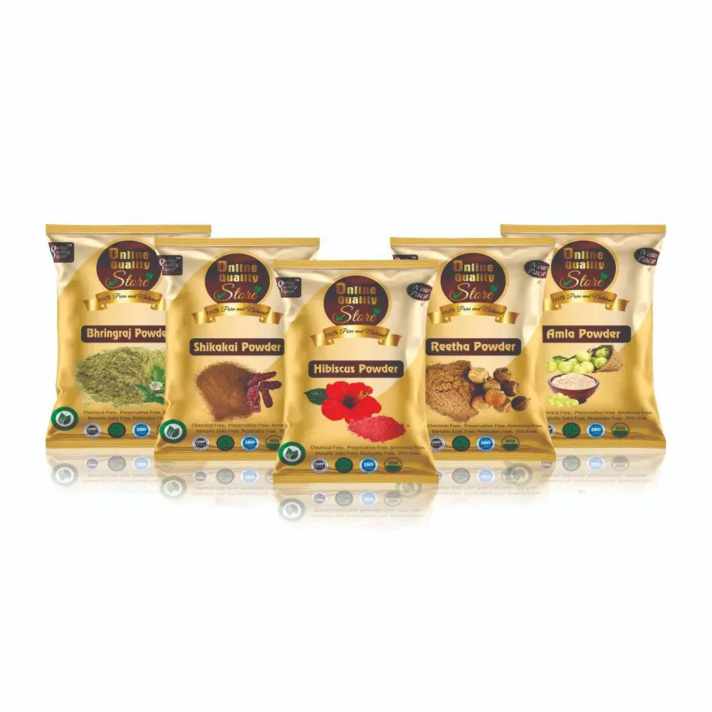 Online Quality Store Amla Reetha Shikakai, Bhringraj and Hibiscus Powder for Hair |Aritha|Ritha|Soapnuts|Indian Gooseberry powdergudhal powder - 250 g (Set of 5) {hib_ala_rt_sika_bri_250}