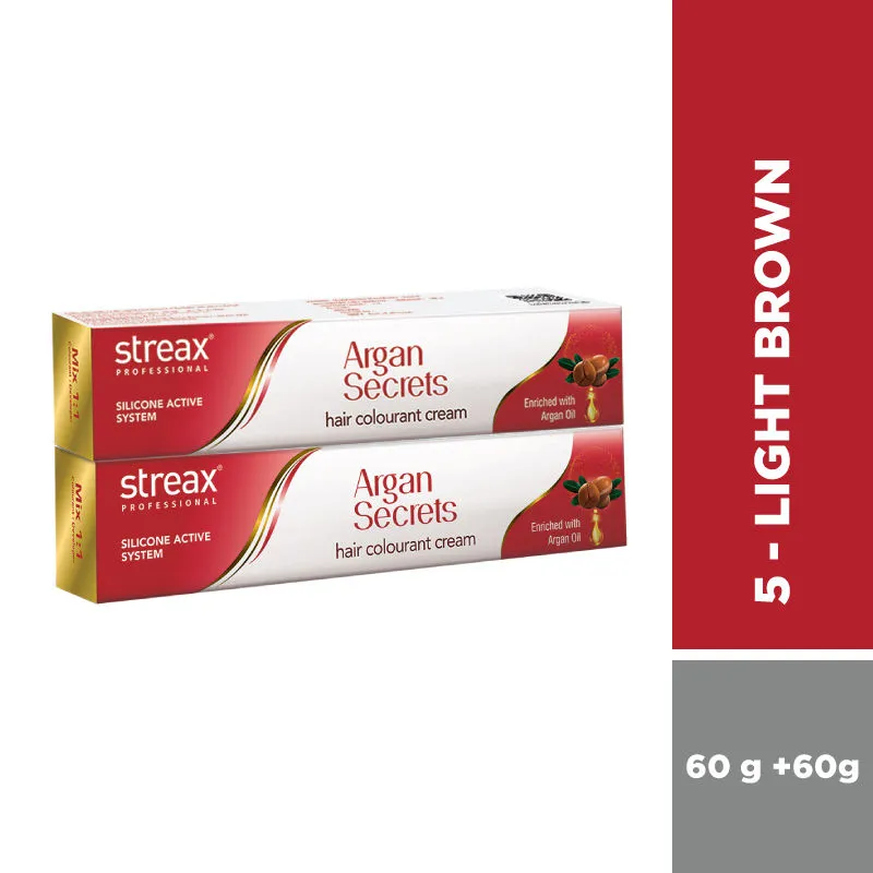 Streax Professional Argan Secret Hair Colourant Cream - Light Brown 5 (Pack Of 2)