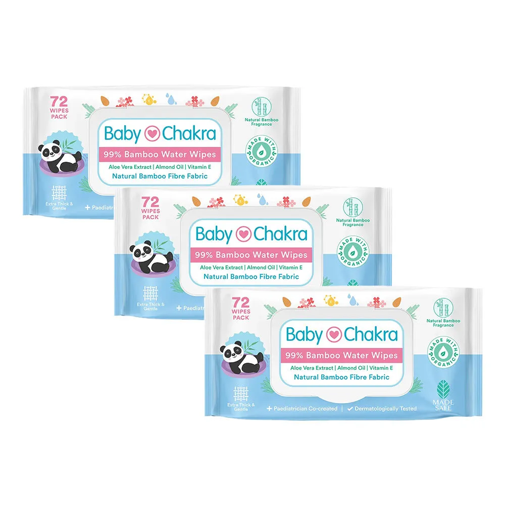 BabyChakra 99% Bamboo Water Soft Wipes with Lid, Alcohol-Free, Dermatologically Tested (216 Wipes)