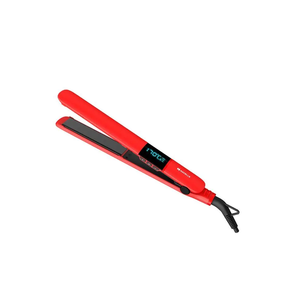 Havells HS4150 Ceramic Plates Hair Straightener with Digital Display & Adjustable temperature, Heats Up Fast (Red)