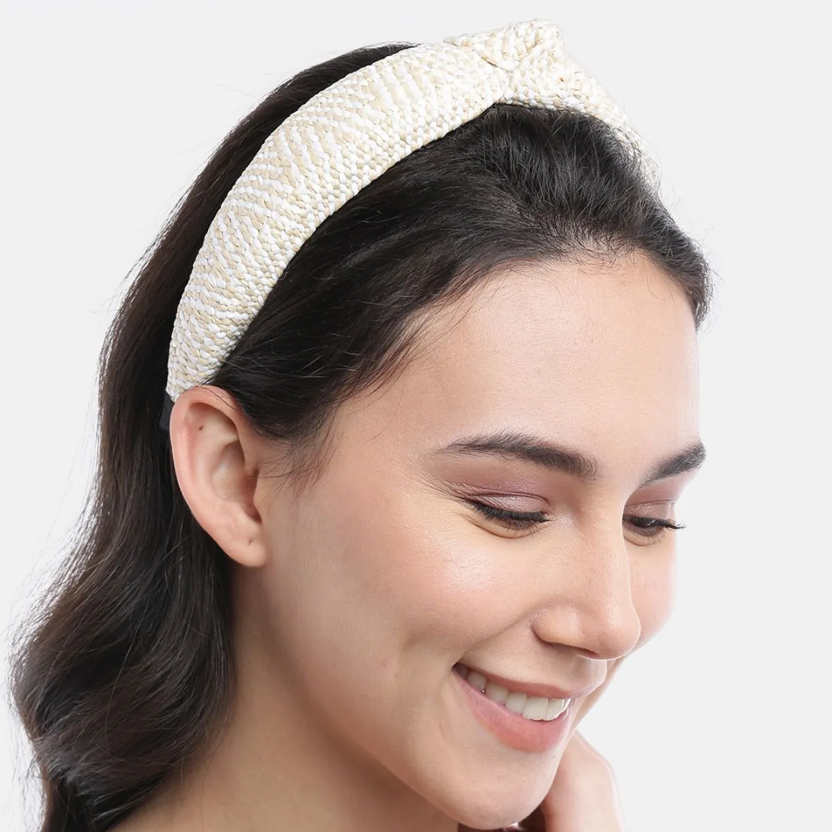 Blueberry Cream And White Jute Knot Hair Band