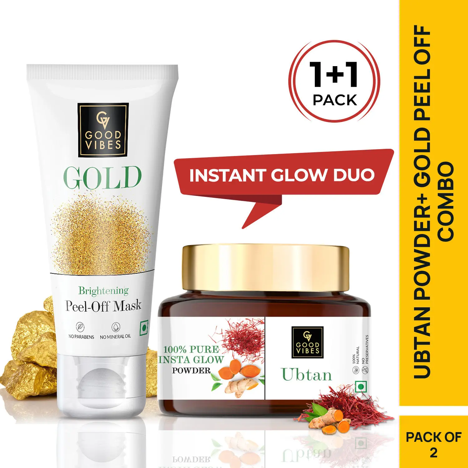 Ubtan Insta Glow Powder + Gold Brightening Peel Off Mask Combo