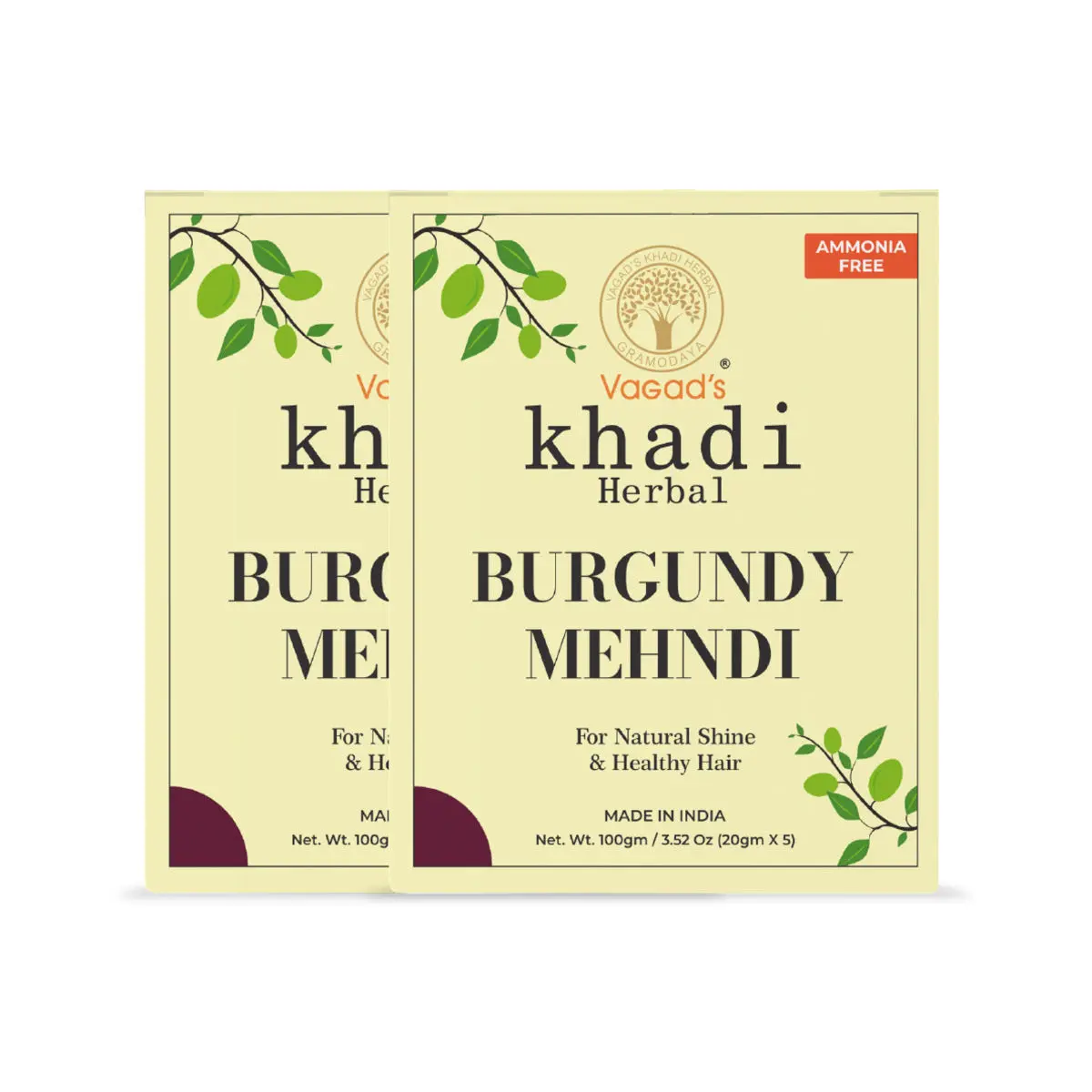 Vagad’s Khadi Burgundy Mehndi 100gm | Natural | Ammonia Free Henna (Pack of 2)