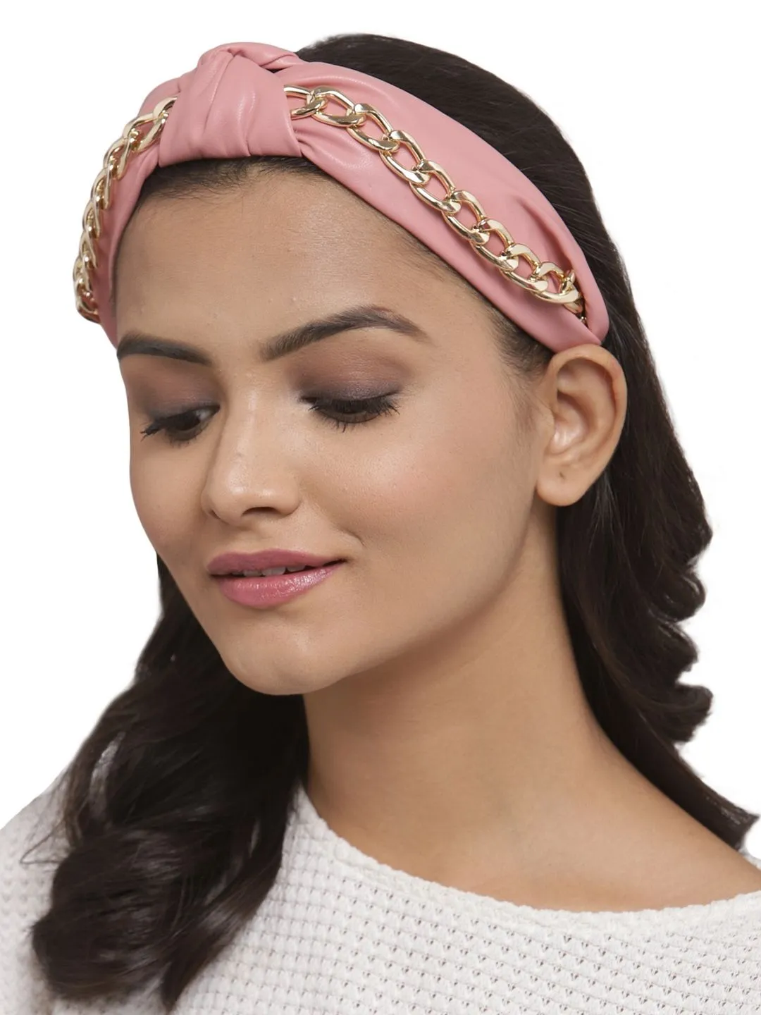 Ferosh Pink Leather Chained Hairband