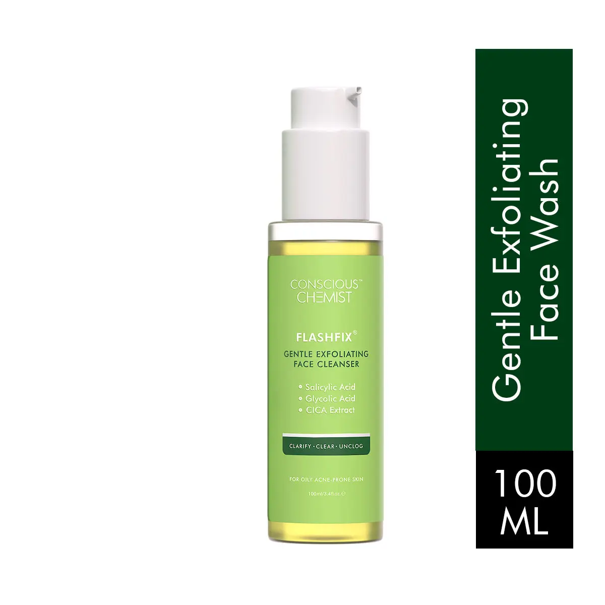 Conscious Chemist Flashfix Gentle Exfoliating Face Cleanser, Salicylic Acid Glycolic Acid & CICA Extract