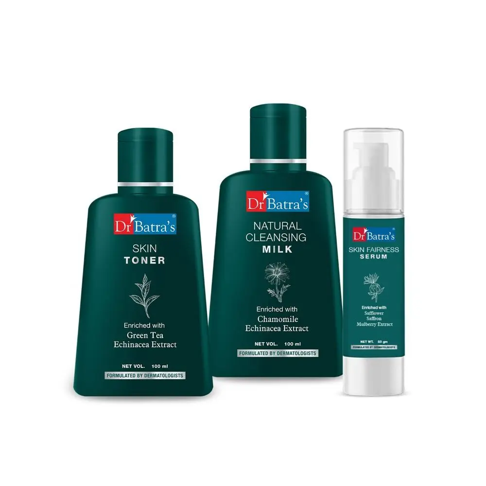 Dr Batra's Skin Toner - 100 ml, Natural Cleansing Milk - 100 ml and Skin Fairness Serum - 50 g (Pack of 3 for Men and Women)