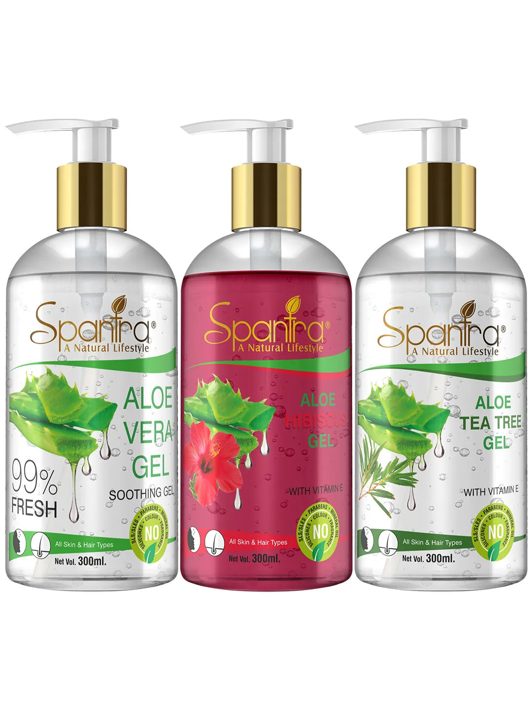 Spantra Aloevera, Aloe Hibiscus And Aloe Tea Tree Gel (Pack Of 3)