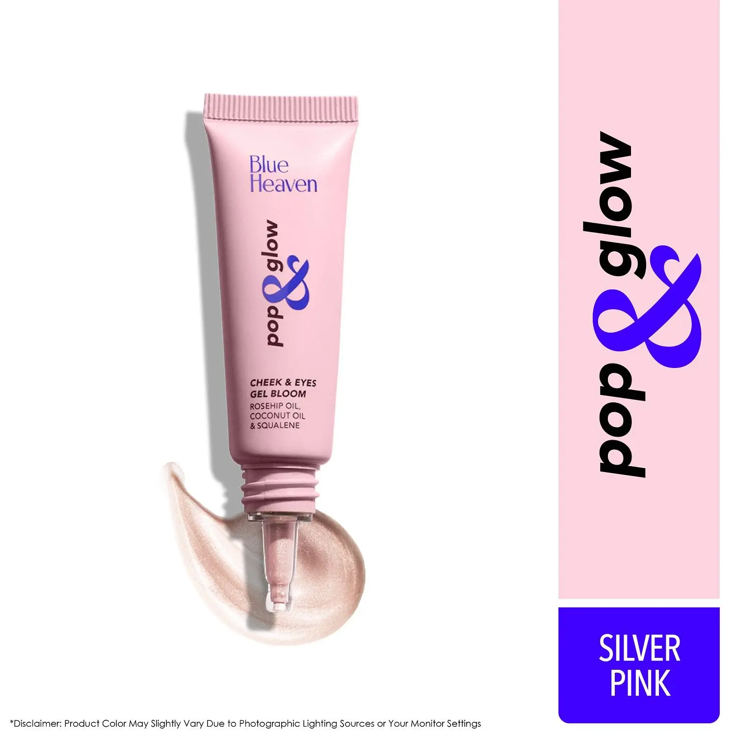 Blue Heaven Pop & Glow Cheek & Eyes Gel Bloom Highlighter, Silver Pink (12 ml)