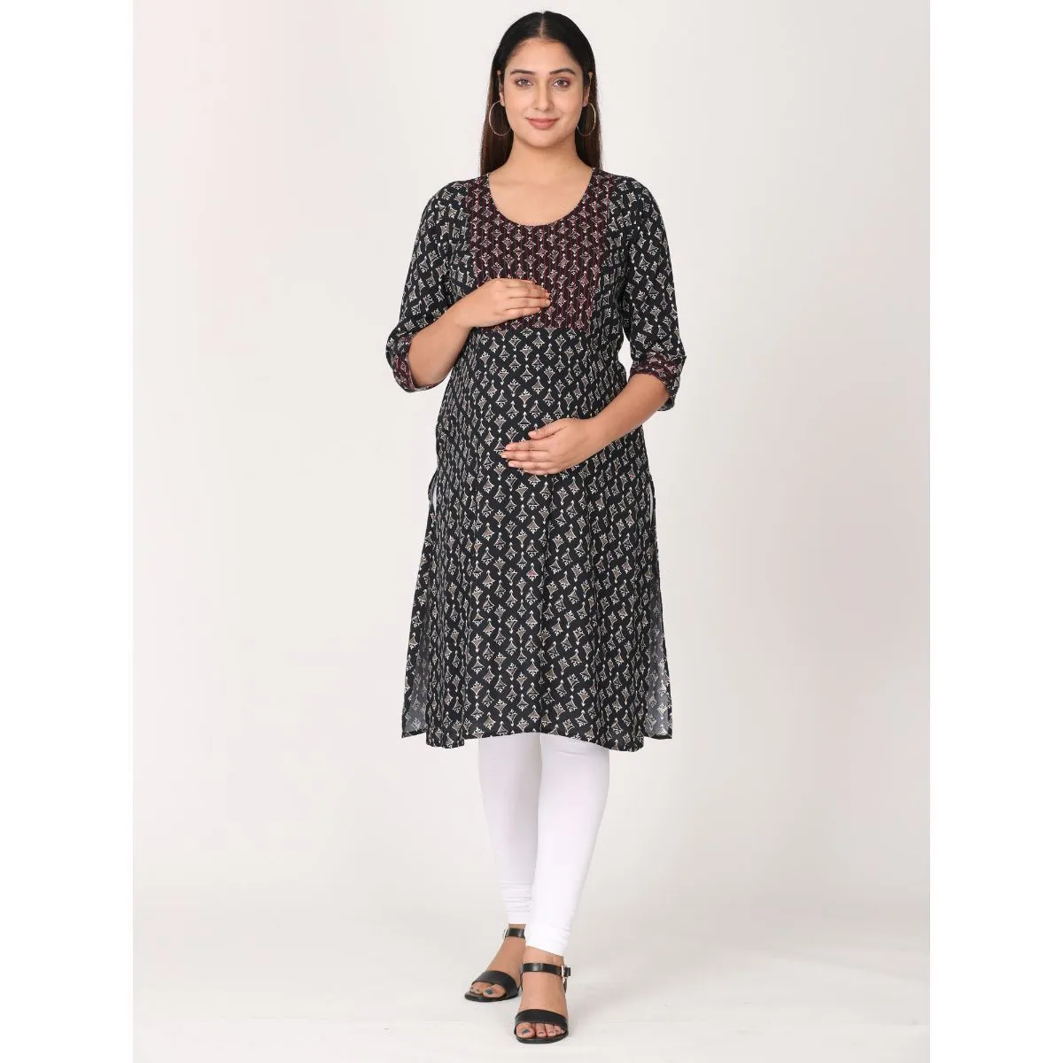 Morph Maternity Feeding Kurta With Vertical Nursing - Black (XL)