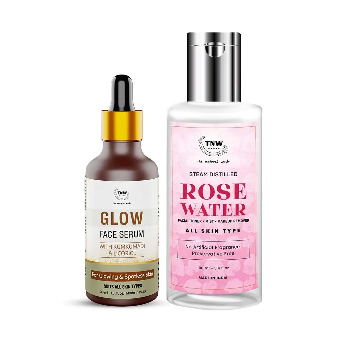 Combo of 2- Rose Water 100ml & Glow Face Serum 30ml