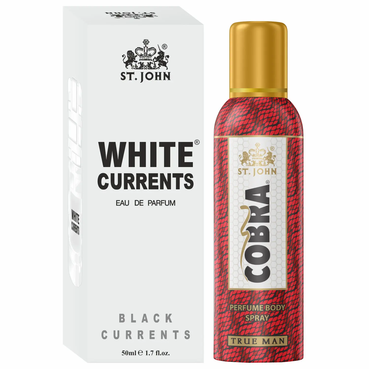 ST-JOHN Cobra Deodrant No Gas True Man 100ml & White Current 50ml Perfume Combo Pack Perfume Body Spray - For Men & Women (150 ml, Pack of 2)
