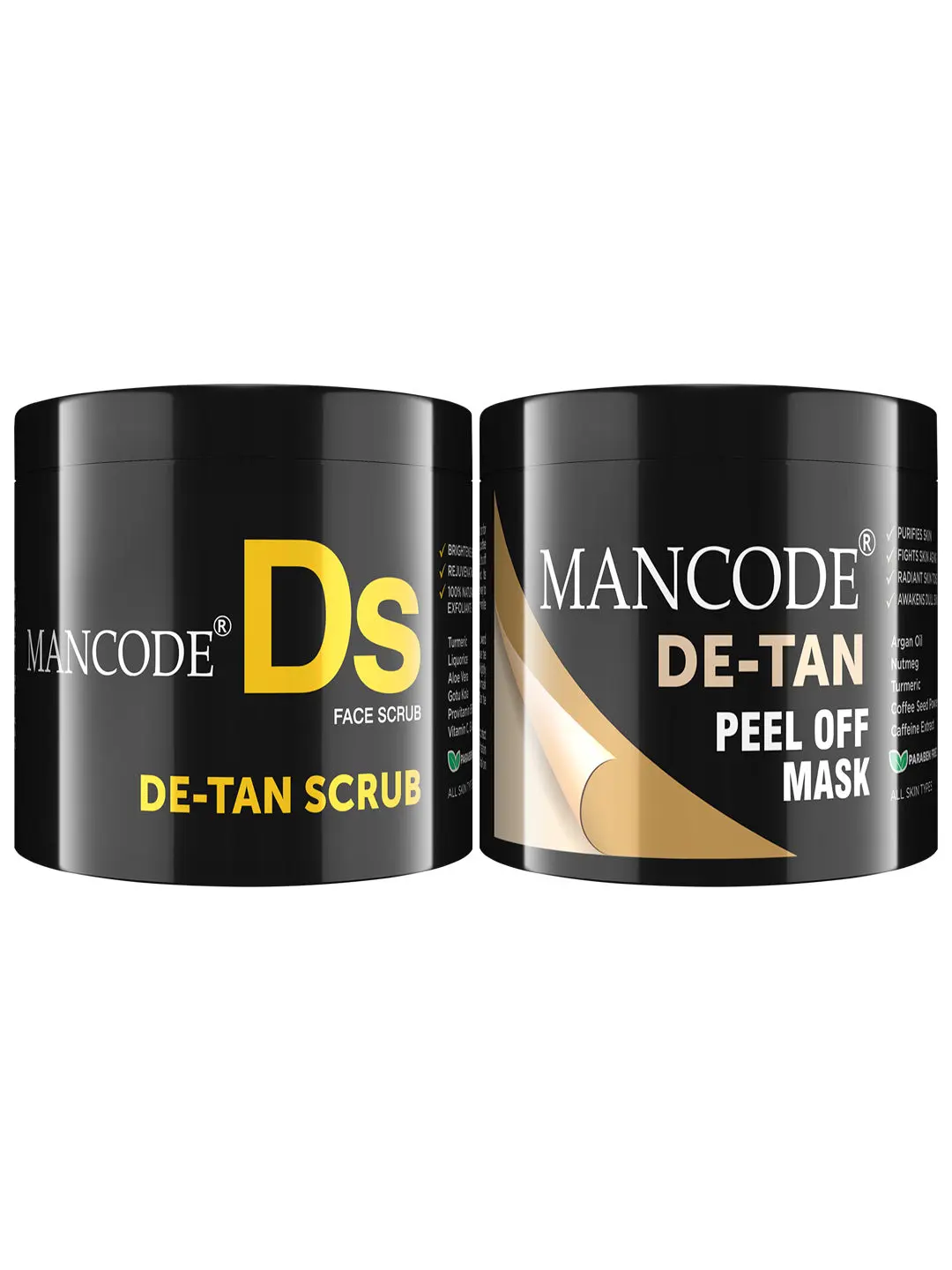 Mancode De Tan Scrub & De tan peel off mask, 100gm Each (Pack of 2)