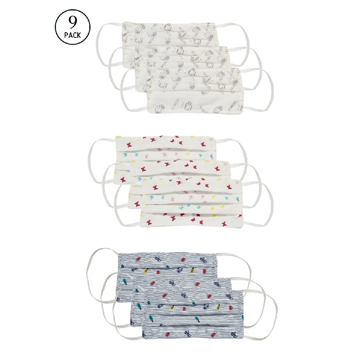 Bellofox Butterflies, Brunch And Beach Vibes 3-layer 3-ply Cotton Face Mask (set Of 9)