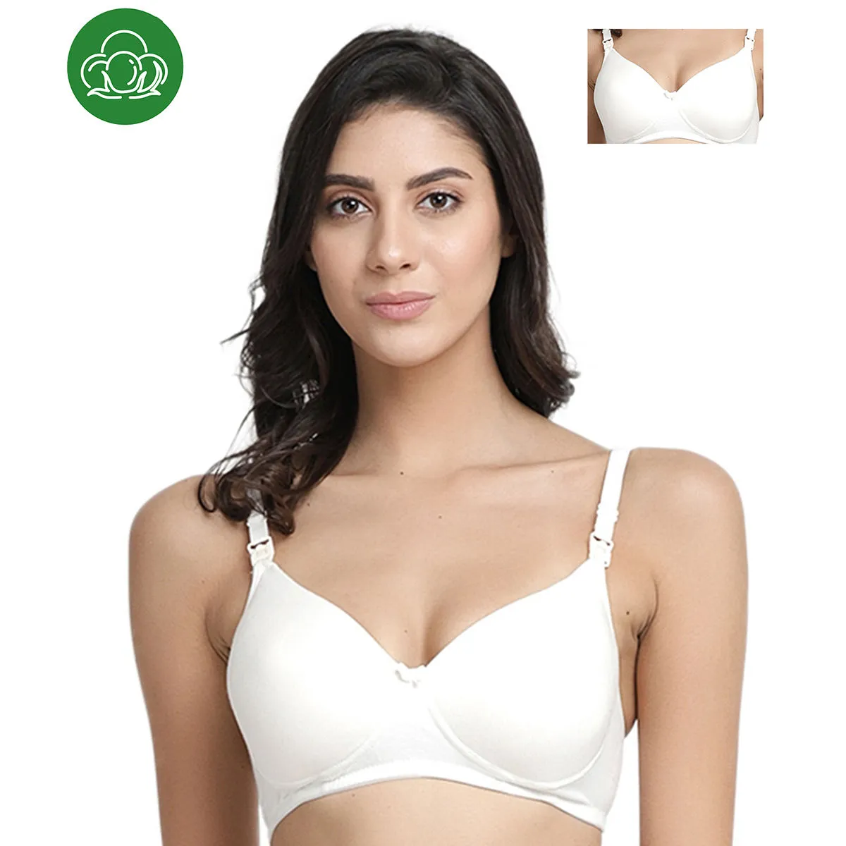 Inner Sense Organic Cotton Antimicrobial Nursing Bra Pack of 2 - White (34D)