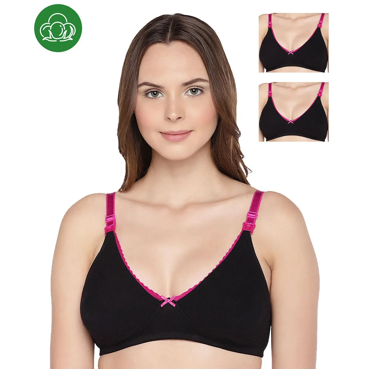 Inner Sense Organic Cotton Antimicrobial Laced Nursing Bra Pack of 3 - Black