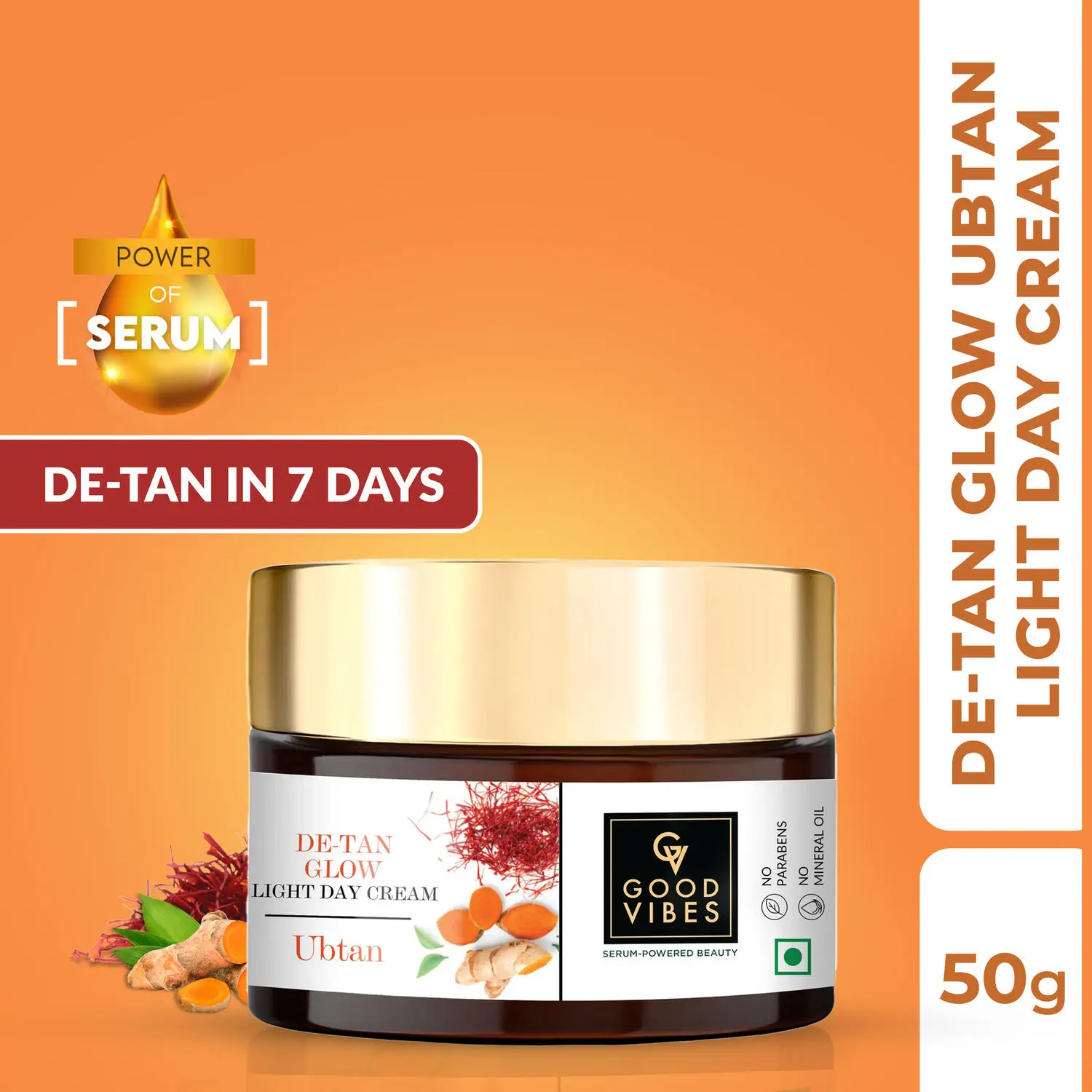 Good Vibes Ubtan De-tan Glow Light Day Cream with Power of Serum (50 g)