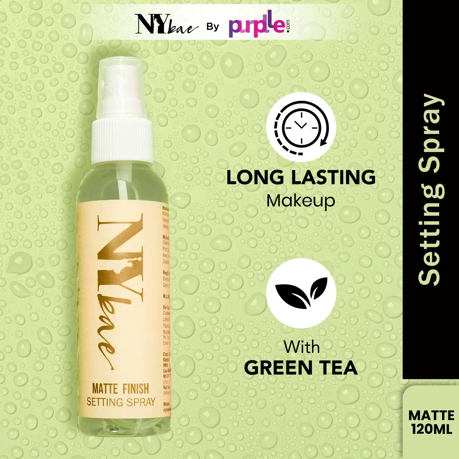 NY Bae Matte Setting Spray | Makeup Fixer | Long Lasting Makeup | Hydrating | With Green Tea Extracts | For Normal to Oily Skin | 120 ml