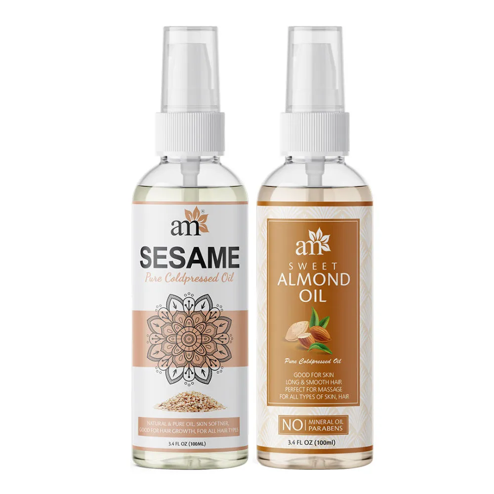 AromaMusk Organic 100% Pure Cold Pressed Extra Virgin Sesame & Sweet Almond Oil